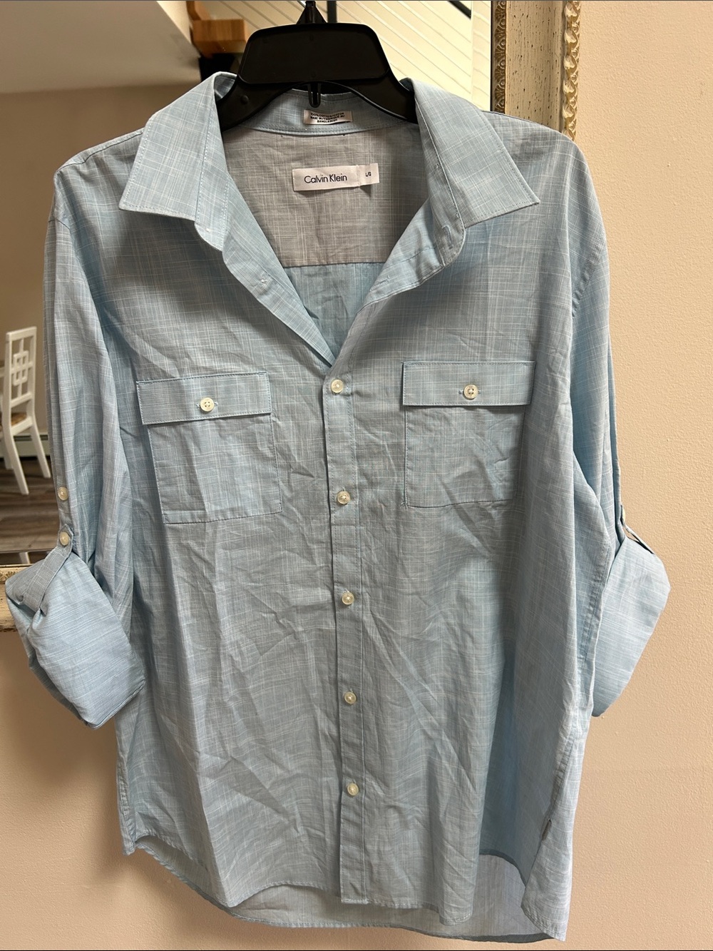 Calvin Klein Pale Blue Men's Long-Sleeve Button-Down Shirt 100% cotton